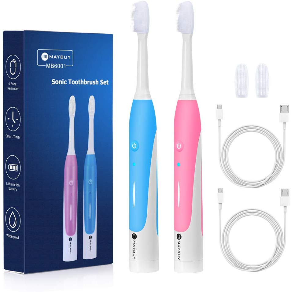 [amazon] Electric Toothbrush,Rechargeable Sonic Toothbrushes with 2 Handles & 4 Replacement