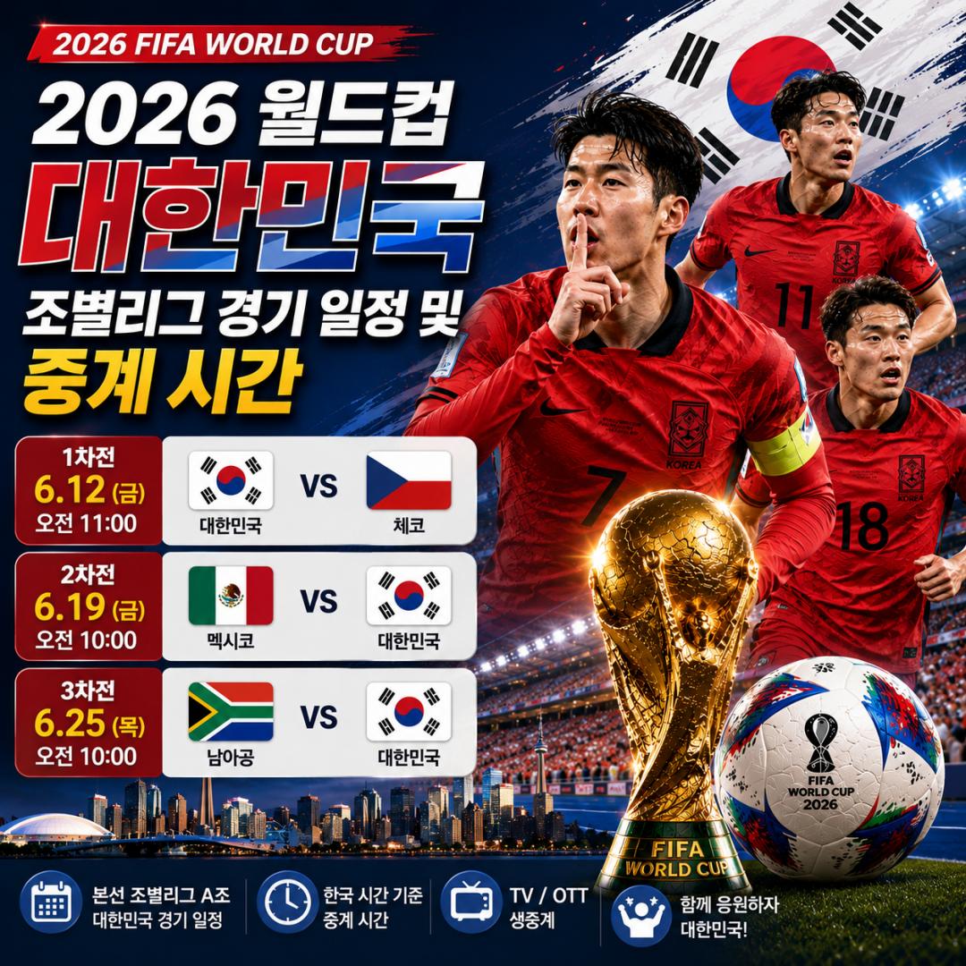 2026 FIFA 월드컵 대한민국 조별리그 경기 일정 및 중계 시간 총정리 > 자유갤러리 | 딜바다닷컴 딜바다::2026 FIFA 월드컵 대한민국 조별리그... 